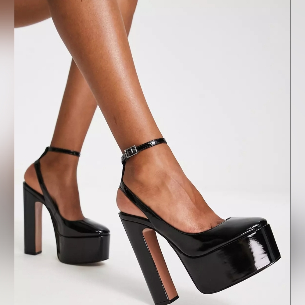 NEW Asos Design Womens Pronto Platform High Heeled Shoes, Sz 7, Black